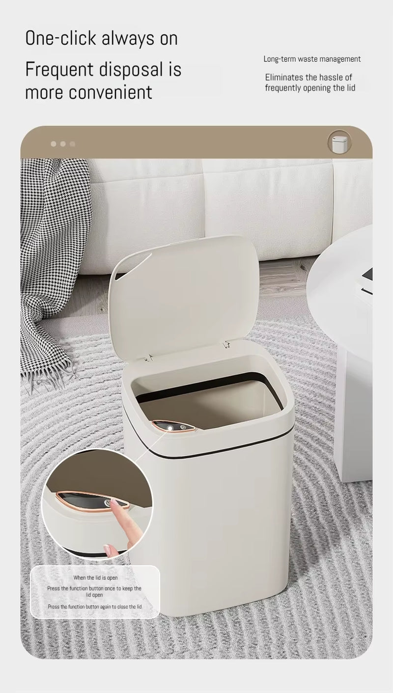 Smart Bathroom Trash Can- White Non-Contact Sensor & Automatic Bagging for Smart Homes 16L