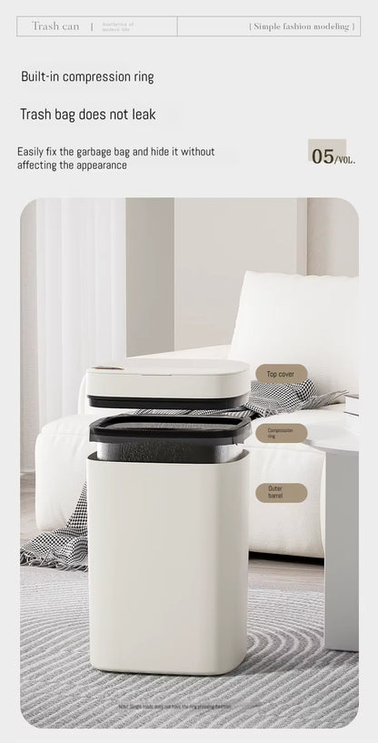 Smart Bathroom Trash Can- White Non-Contact Sensor & Automatic Bagging for Smart Homes 16L